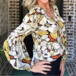 Floral Women's Top - Yellow, White, Black Cabi Sequel Blouse